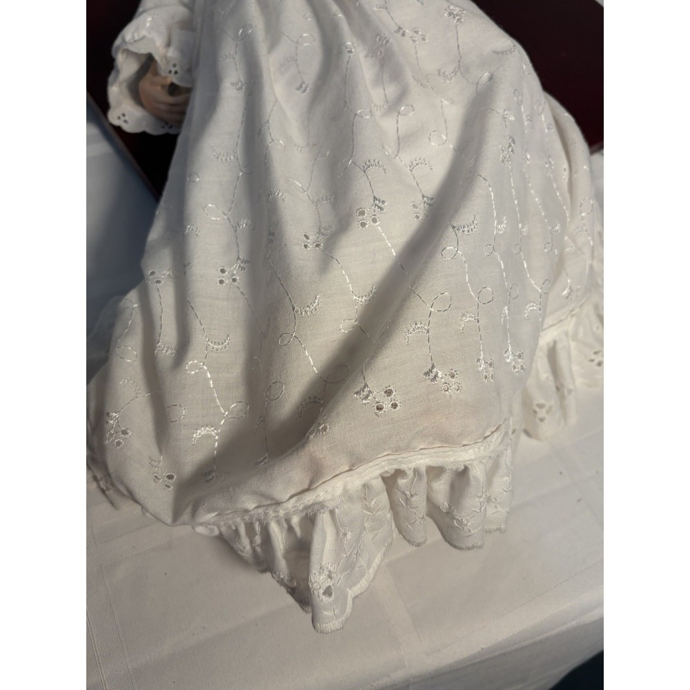 Curly Blonde Hair Porcelain Doll 16" Blue Eyes All White Gown - Picture 13 of 13